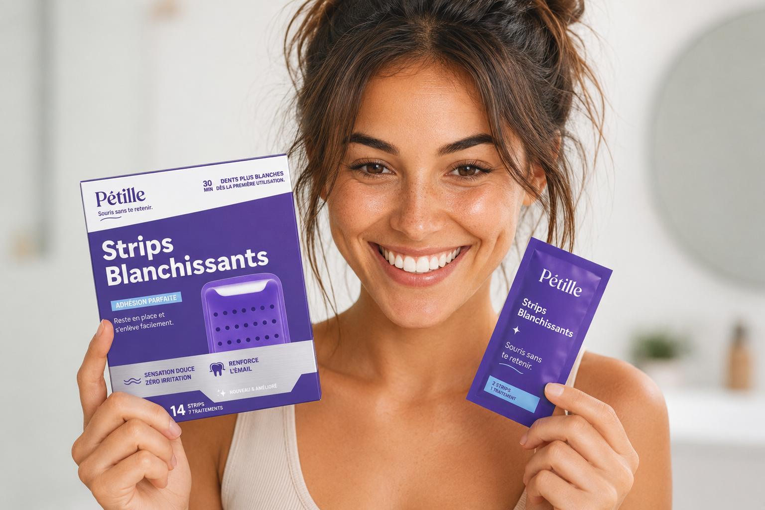 Pétille Strips — Dents 3 Fois Plus Blanches en 30 Minutes | Zéro Sensibilité