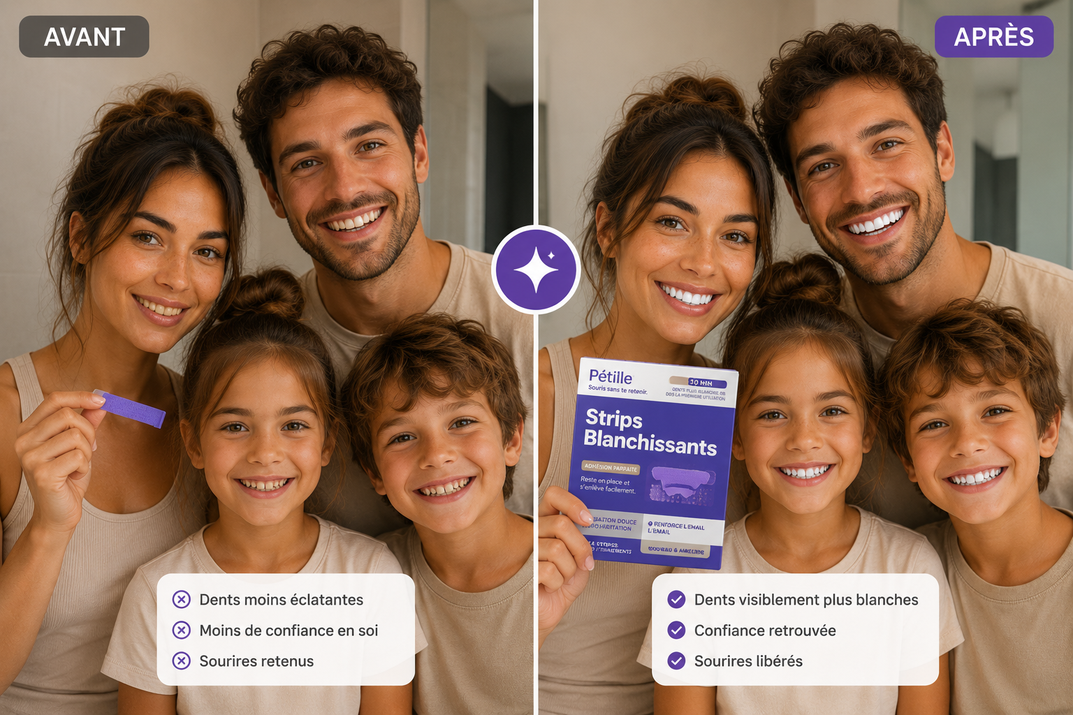 Pétille Strips — Dents 3 Fois Plus Blanches en 30 Minutes | Zéro Sensibilité