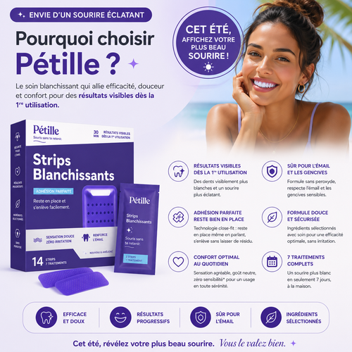 Pétille Strips — Dents 3 Fois Plus Blanches en 30 Minutes | Zéro Sensibilité