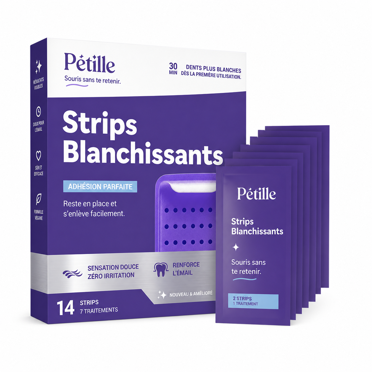 Pétille Strips — Dents 3 Fois Plus Blanches en 30 Minutes | Zéro Sensibilité